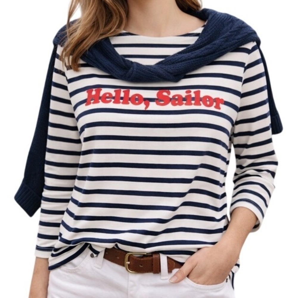 J. Crew Women's Hello, Sailor Striped 3/4 Sleeve Pullover T-Shirt Size Medium